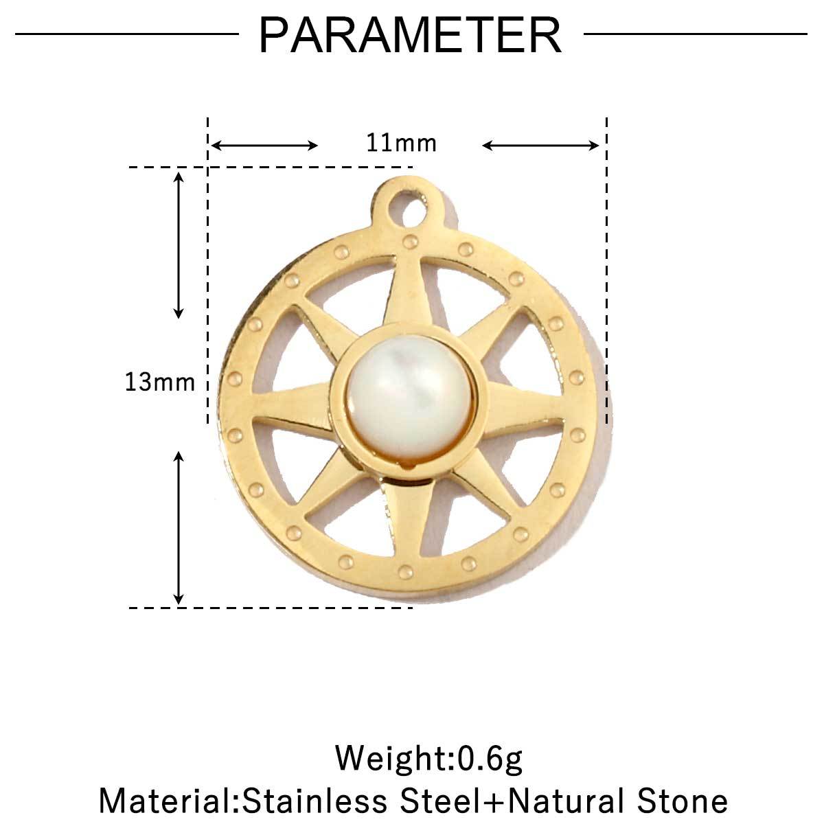 6pcs/pack High Polish Love Sun Natural Stone Stainless Steel Charms 14k Gold Plated White Shell Tiger Necklace DIY Jewelry Finding