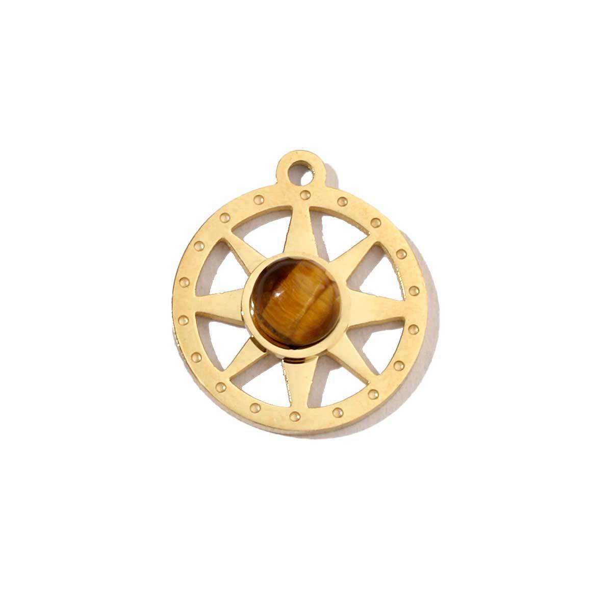 6pcs/pack High Polish Love Sun Natural Stone Stainless Steel Charms 14k Gold Plated White Shell Tiger Necklace DIY Jewelry Finding