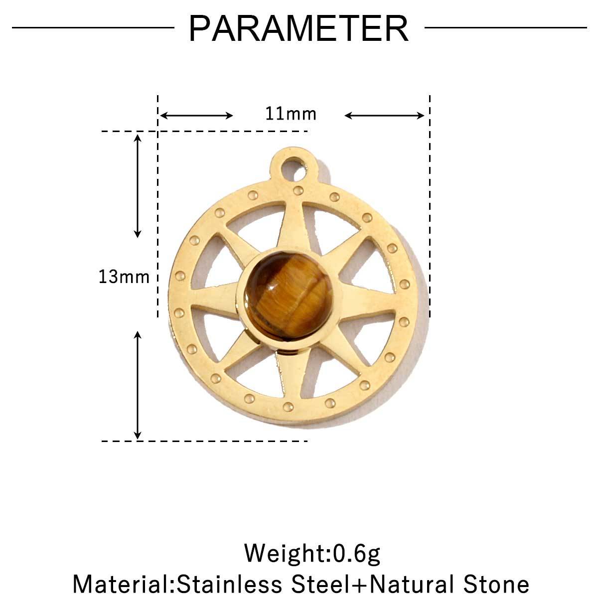 6pcs/pack High Polish Love Sun Natural Stone Stainless Steel Charms 14k Gold Plated White Shell Tiger Necklace DIY Jewelry Finding