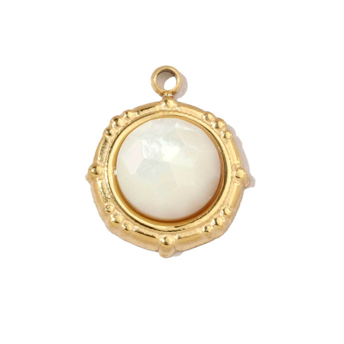 6pcs/pack High Polish Love Sun Natural Stone Stainless Steel Charms 14k Gold Plated White Shell Tiger Necklace DIY Jewelry Finding
