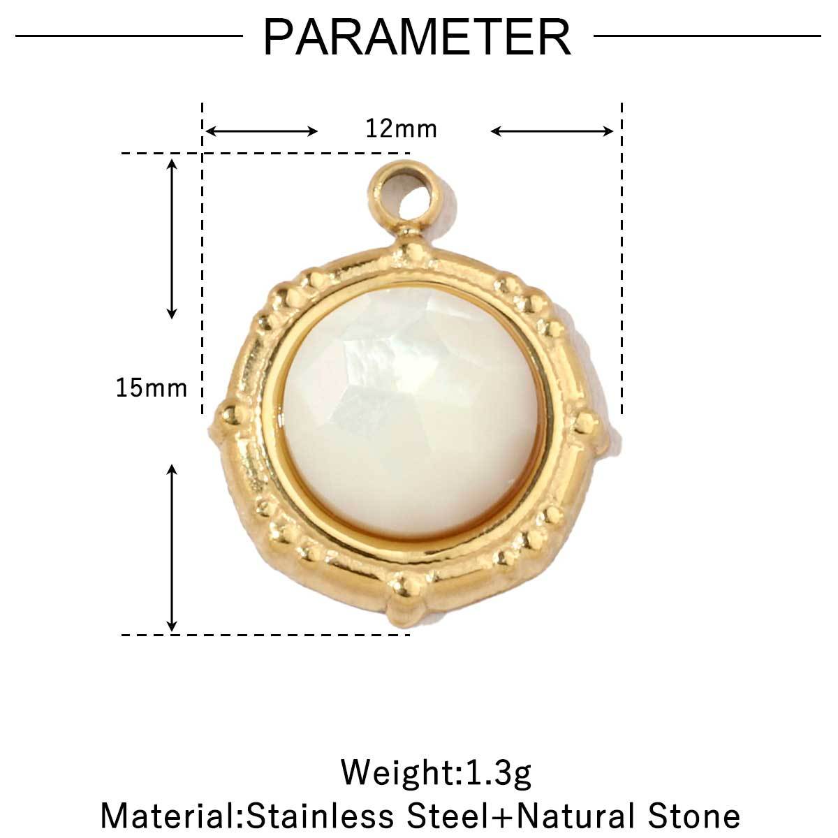 6pcs/pack High Polish Love Sun Natural Stone Stainless Steel Charms 14k Gold Plated White Shell Tiger Necklace DIY Jewelry Finding