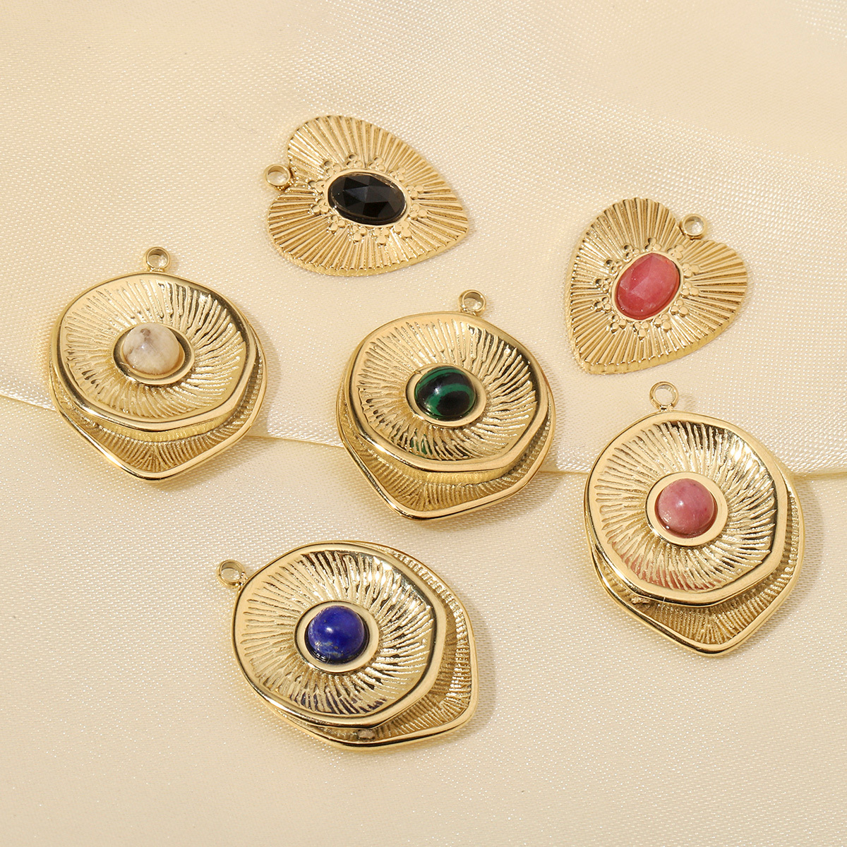6pcs/pack High Polish French Retro Love Shell Stainless Steel Charms 14k Gold Color Red Agate Necklace DIY Jewelry Accessories