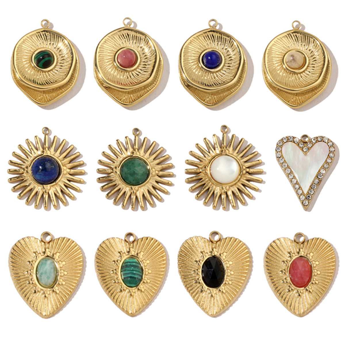6pcs/pack High Polish French Retro Love Shell Stainless Steel Charms 14k Gold Color Red Agate Necklace DIY Jewelry Accessories