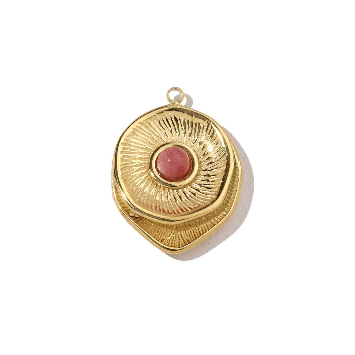 6pcs/pack High Polish French Retro Love Shell Stainless Steel Charms 14k Gold Plated Red Agate Necklace DIY Jewelry Accessories