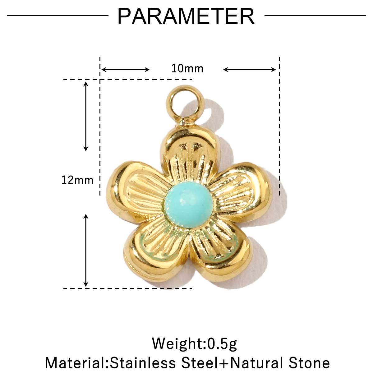 6pcs/pack French Retro 14k Gold Color Flower Geometric Nature Stone Stainless Steel Charms Clover Necklace DIY Jewelry Pendant
