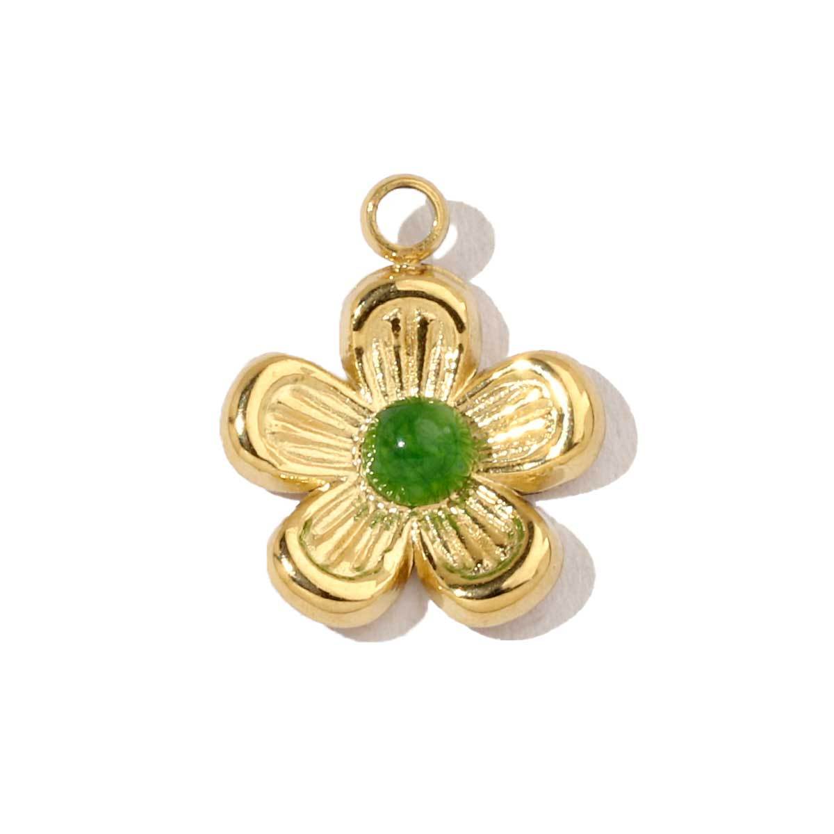 6pcs/pack French Retro 14k Gold Color Flower Geometric Nature Stone Stainless Steel Charms Clover Necklace DIY Jewelry Pendant