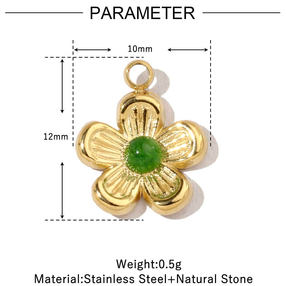 6pcs/pack French Retro 14k Gold Color Flower Geometric Nature Stone Stainless Steel Charms Clover Necklace DIY Jewelry Pendant