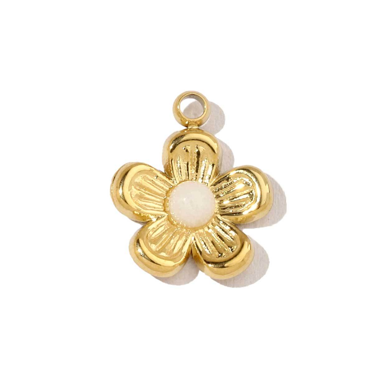 6pcs/pack French Retro 14k Gold Color Flower Geometric Nature Stone Stainless Steel Charms Clover Necklace DIY Jewelry Pendant