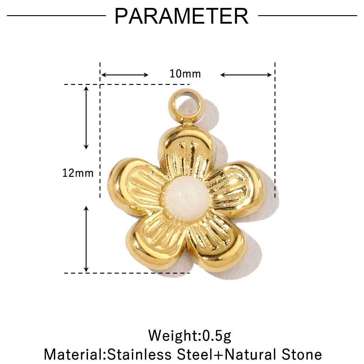 6pcs/pack French Retro 14k Gold Color Flower Geometric Nature Stone Stainless Steel Charms Clover Necklace DIY Jewelry Pendant