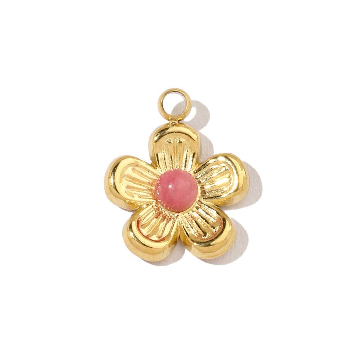 6pcs/pack French Retro 14k Gold Color Flower Geometric Nature Stone Stainless Steel Charms Clover Necklace DIY Jewelry Pendant