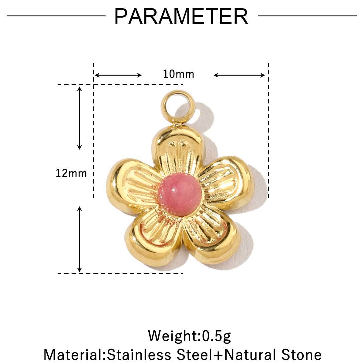 6pcs/pack French Retro 14k Gold Color Flower Geometric Nature Stone Stainless Steel Charms Clover Necklace DIY Jewelry Pendant