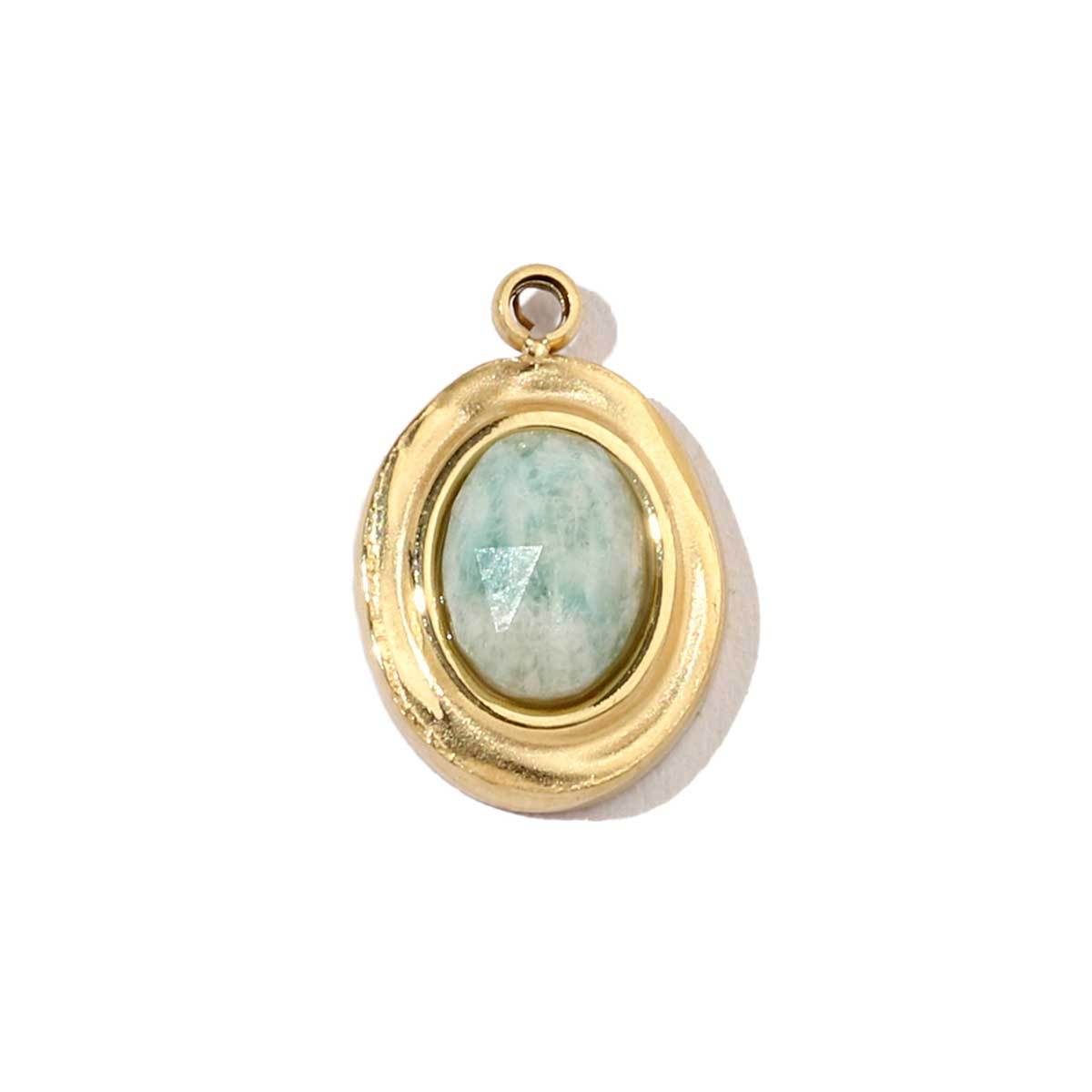6pcs/pack French Retro 14k Gold Plated Flower Geometric Nature Stone Stainless Steel Charms Clover Necklace DIY Jewelry Pendant