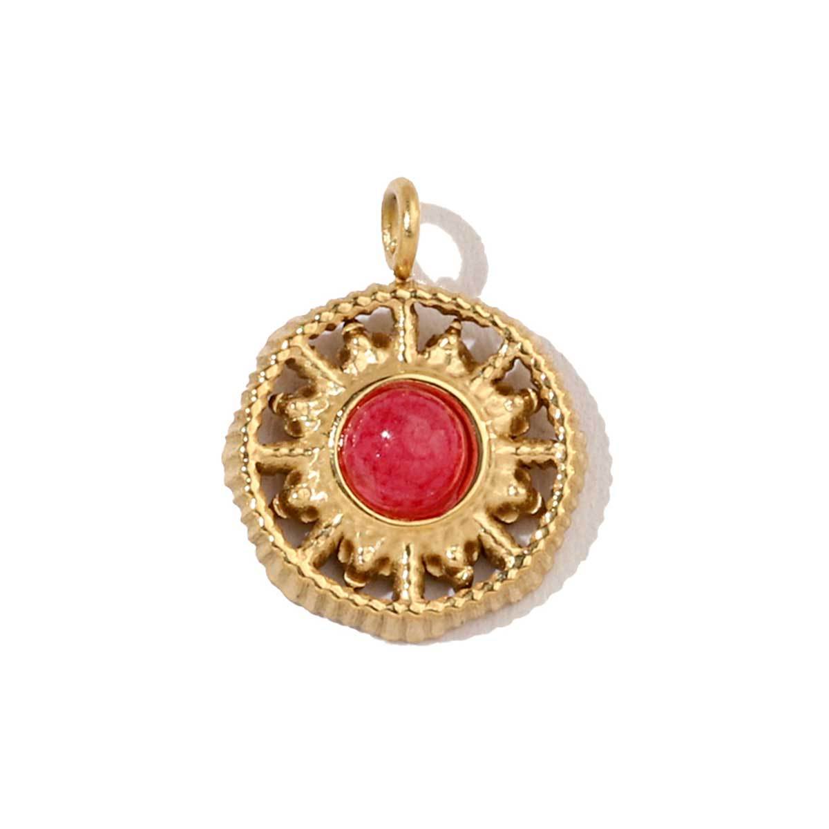 6pcs/pack French Retro 14k Gold Plated Flower Geometric Nature Stone Stainless Steel Charms Clover Necklace DIY Jewelry Pendant