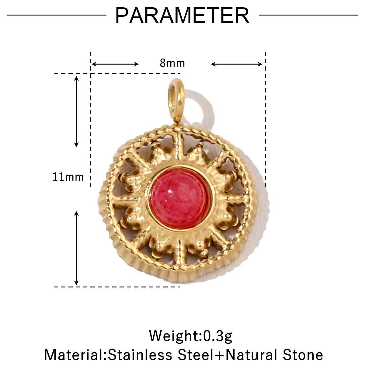 6pcs/pack French Retro 14k Gold Plated Flower Geometric Nature Stone Stainless Steel Charms Clover Necklace DIY Jewelry Pendant
