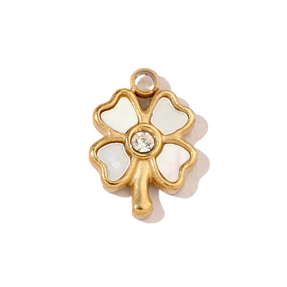 6pcs/pack French Retro 14k Gold Plated Flower Geometric Nature Stone Stainless Steel Charms Clover Necklace DIY Jewelry Pendant