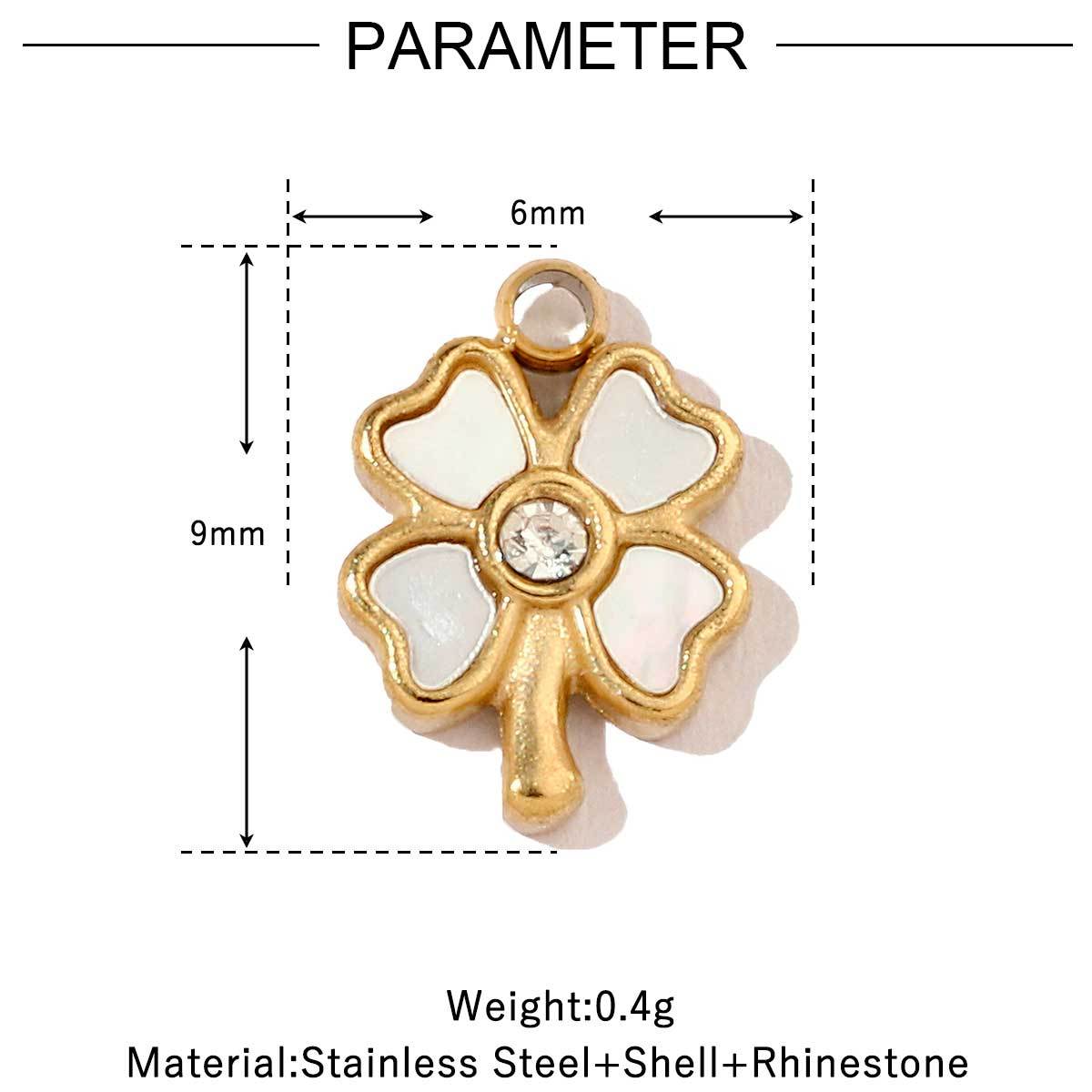 6pcs/pack French Retro 14k Gold Plated Flower Geometric Nature Stone Stainless Steel Charms Clover Necklace DIY Jewelry Pendant