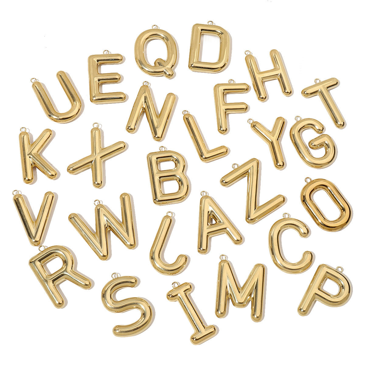 6pcs/pack French Retro 14K Gold Color Mirror Polish Stainless Steel Initial Letter Charms A-Z Name Necklace Pendant DIY Jewelry