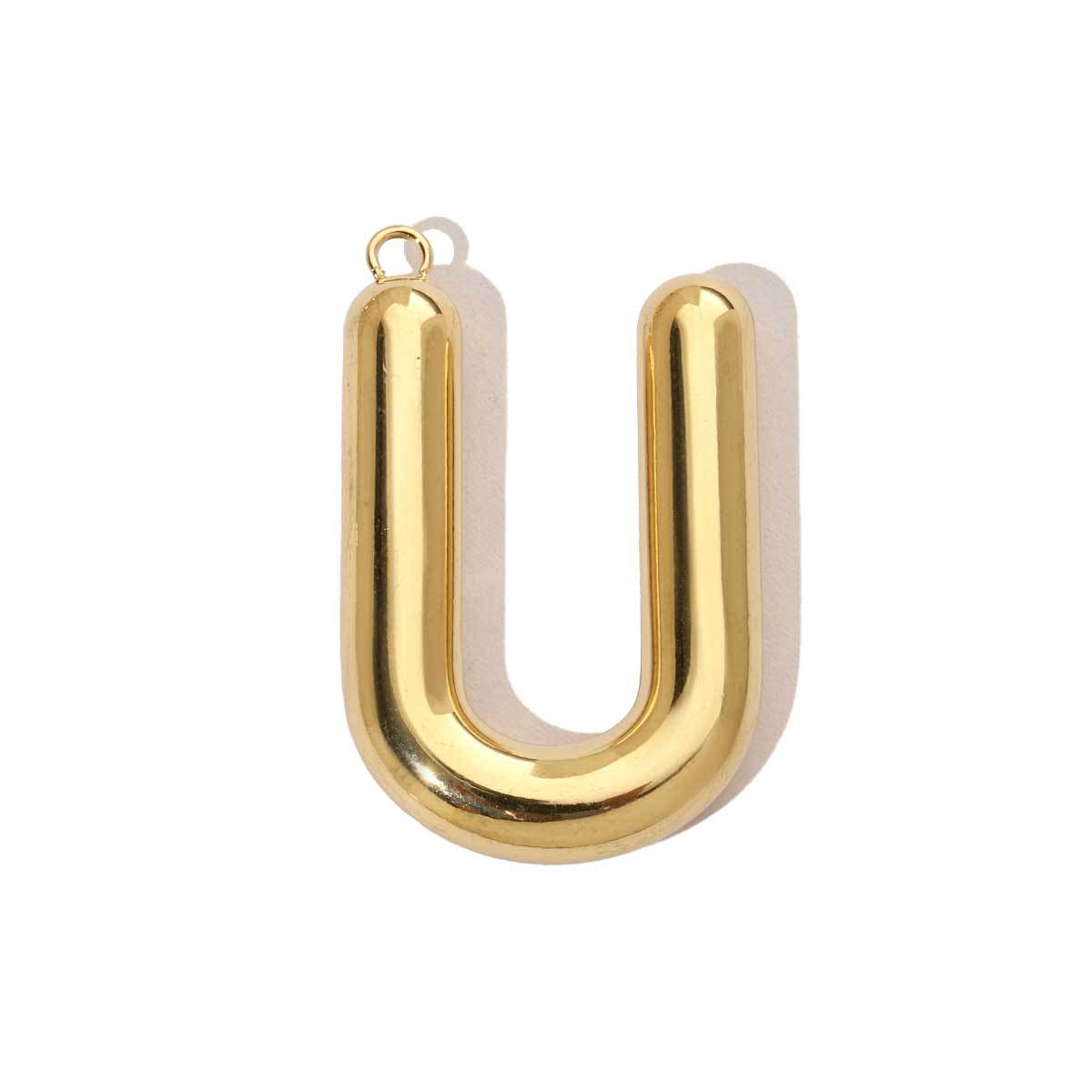 6pcs/pack French Retro 14K Gold Plated Mirror Polish Stainless Steel Initial Letter Charms A-Z Name Necklace Pendant DIY Jewelry
