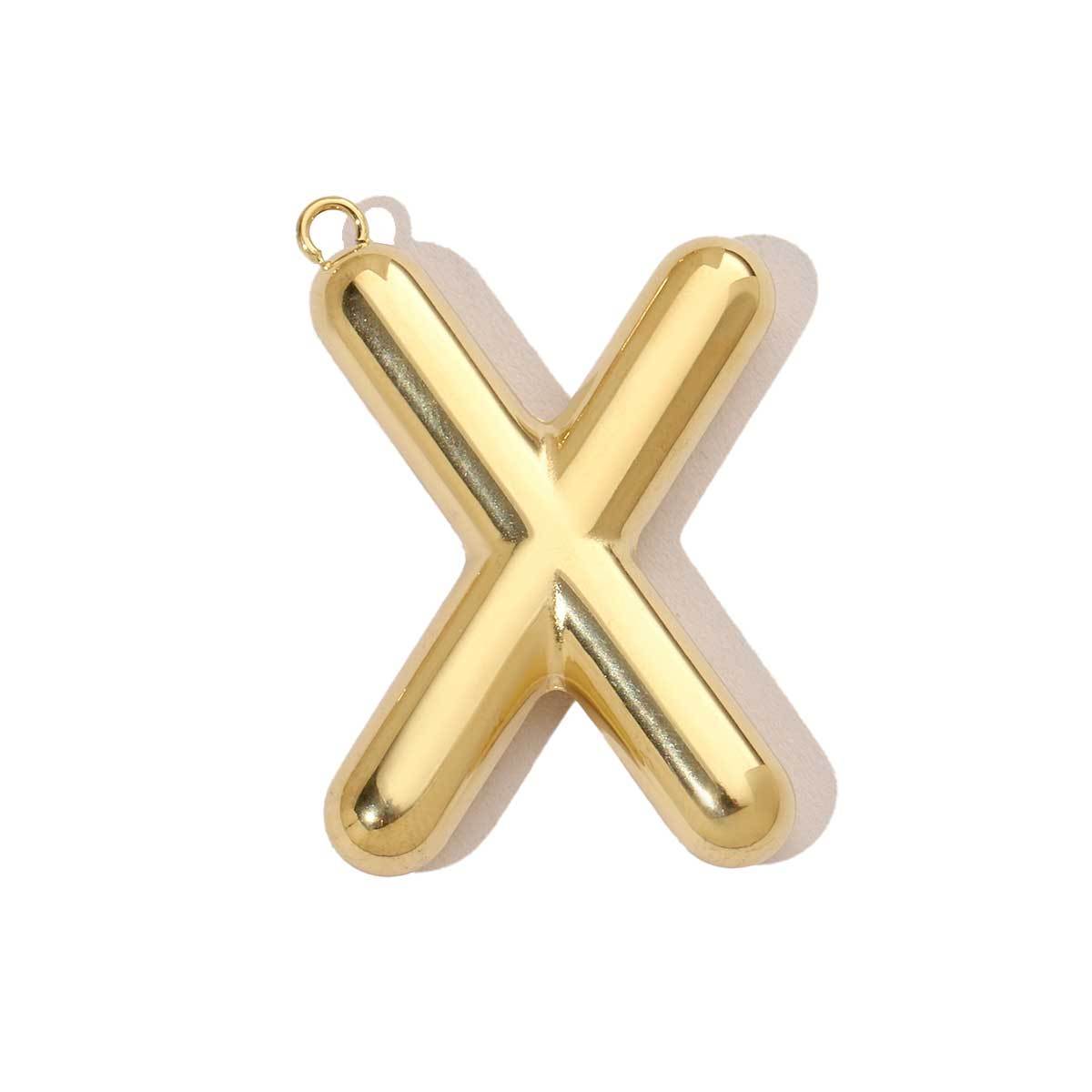 6pcs/pack French Retro 14K Gold Plated Mirror Polish Stainless Steel Initial Letter Charms A-Z Name Necklace Pendant DIY Jewelry