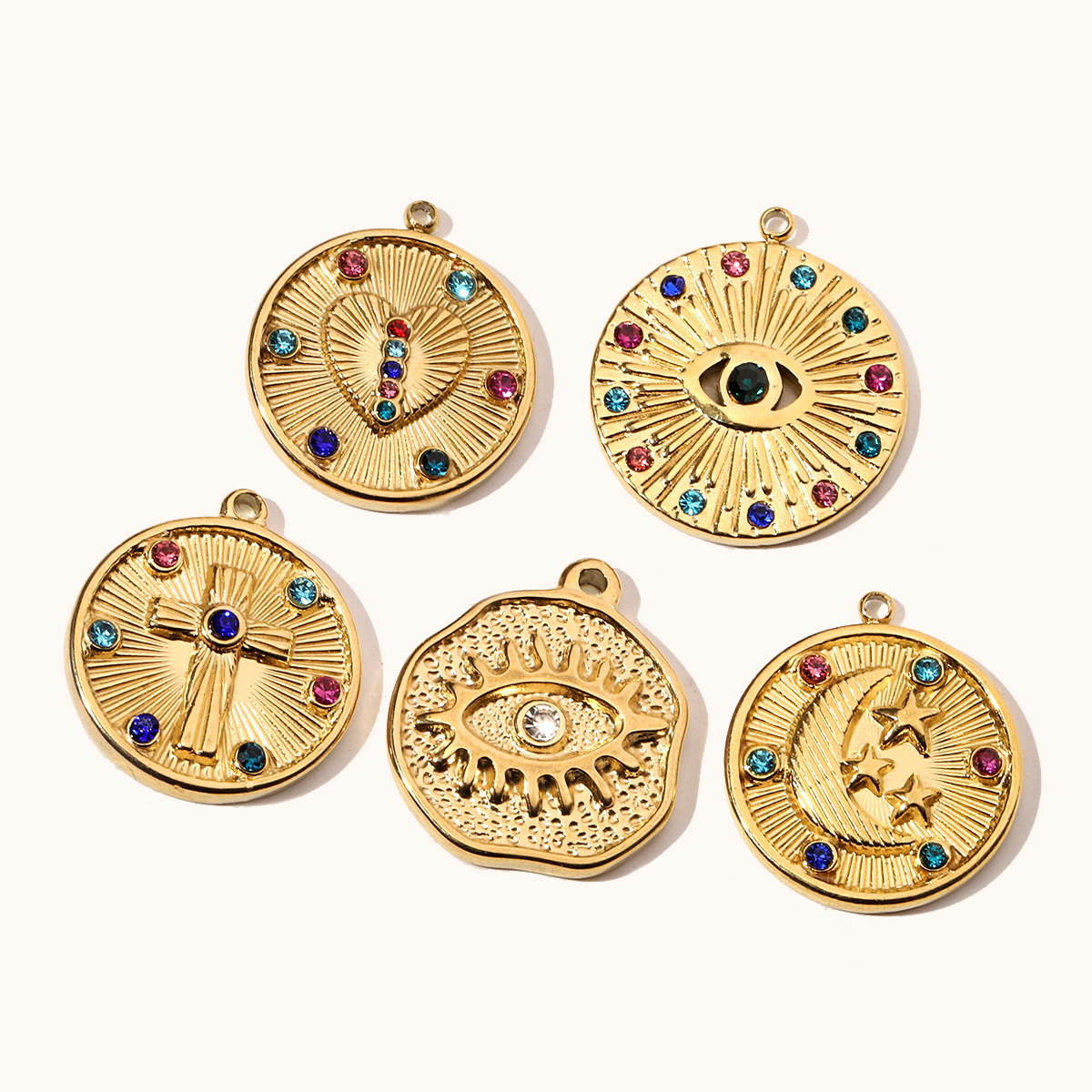 6pcs/pack Evil Eye Love French Retro Stainless Steel Charms Women's Clover Jewelry Necklace DIY Small Pendant Wholesale