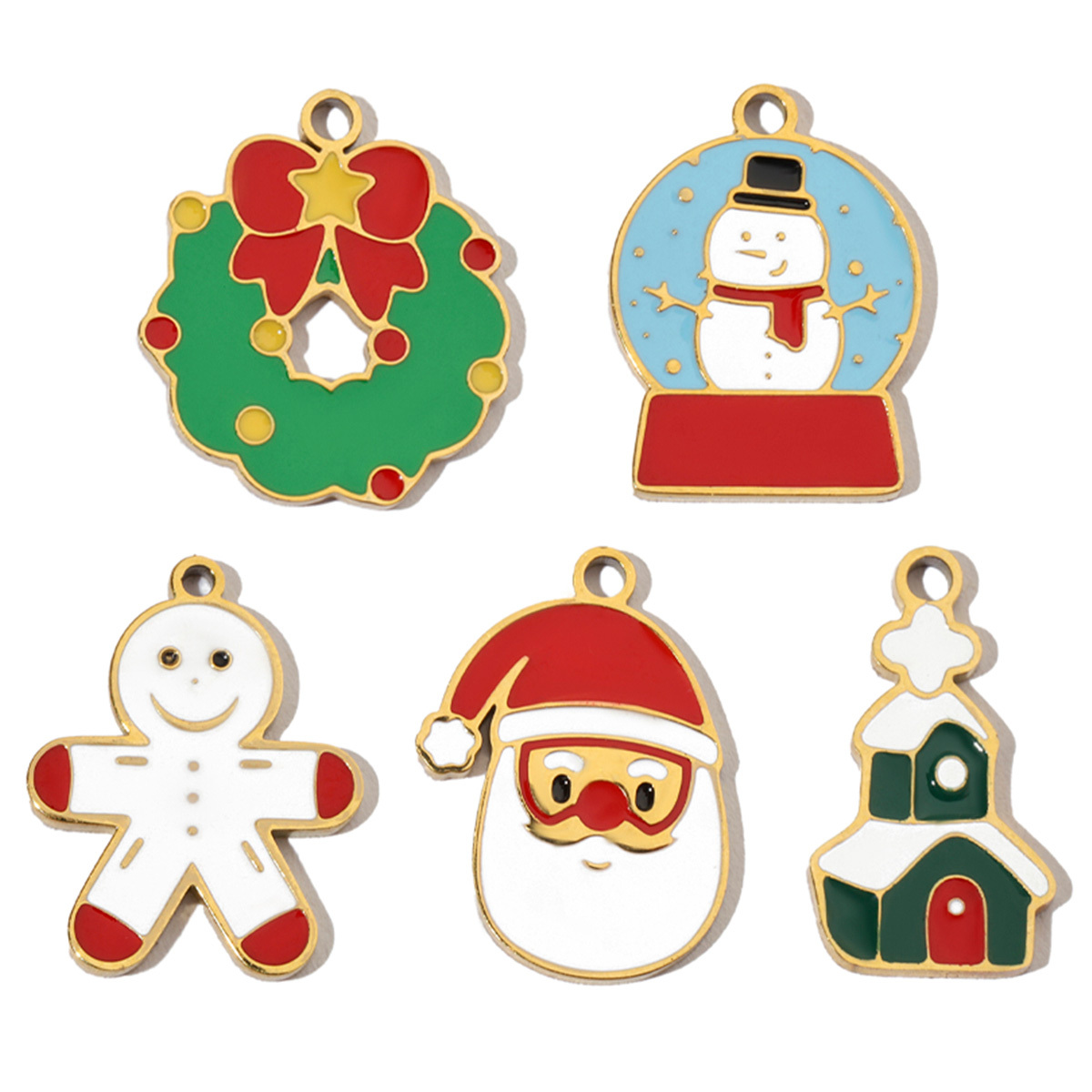 6pcs/pack Santa Claus Snowman Stainless Steel DIY Charms Women's Wreath Christmas House Jewelry Necklace Small Pendant Wholesale