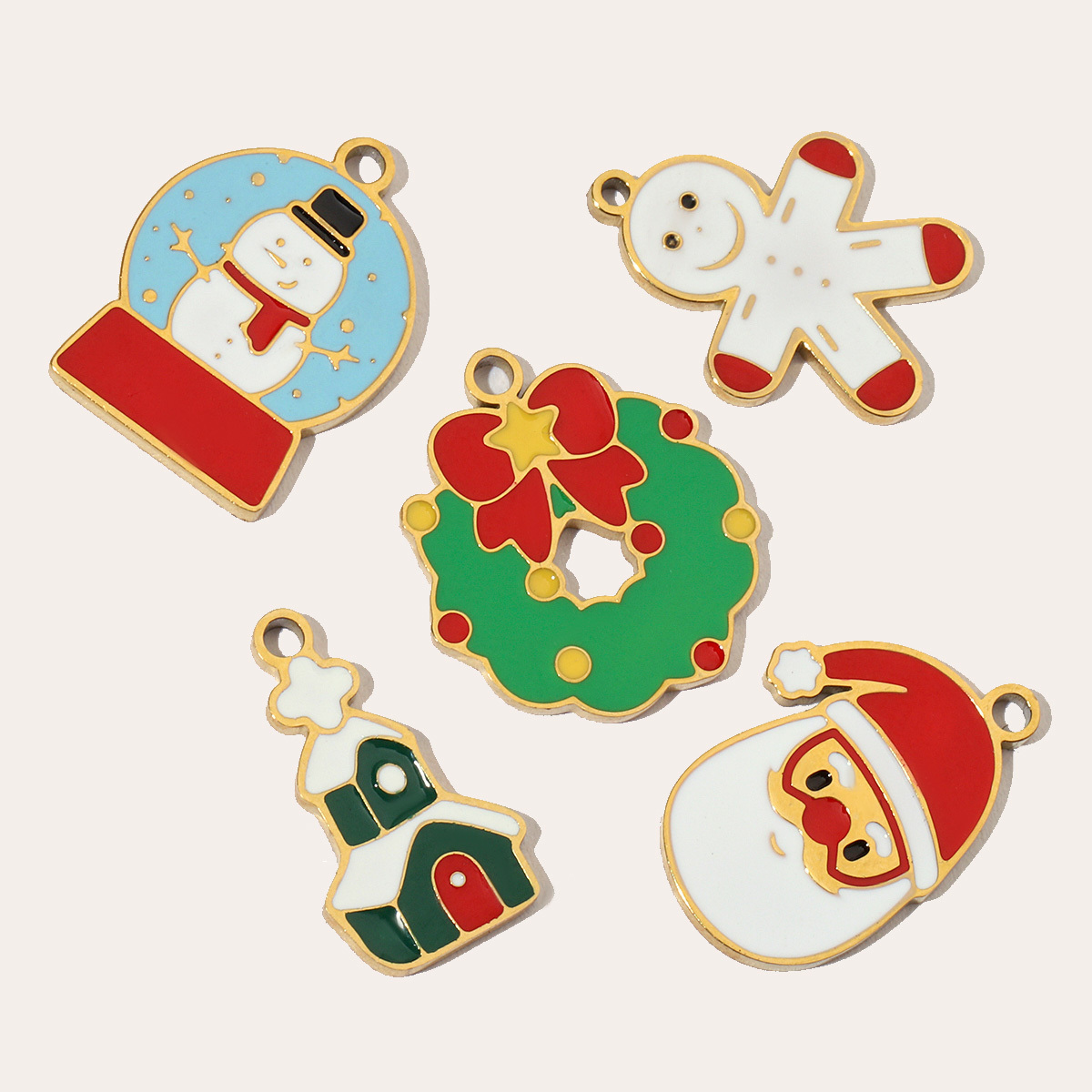 6pcs/pack Santa Claus Snowman Stainless Steel DIY Charms Women's Wreath Christmas House Jewelry Necklace Small Pendant Wholesale