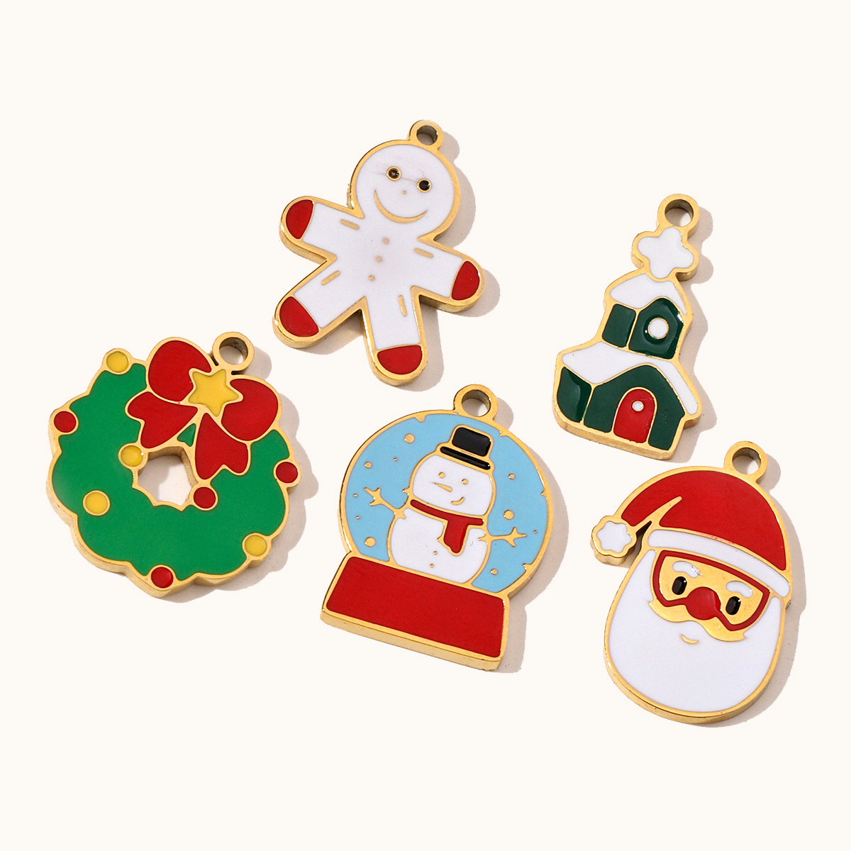 6pcs/pack Santa Claus Snowman Stainless Steel DIY Charms Women's Wreath Christmas House Jewelry Necklace Small Pendant Wholesale