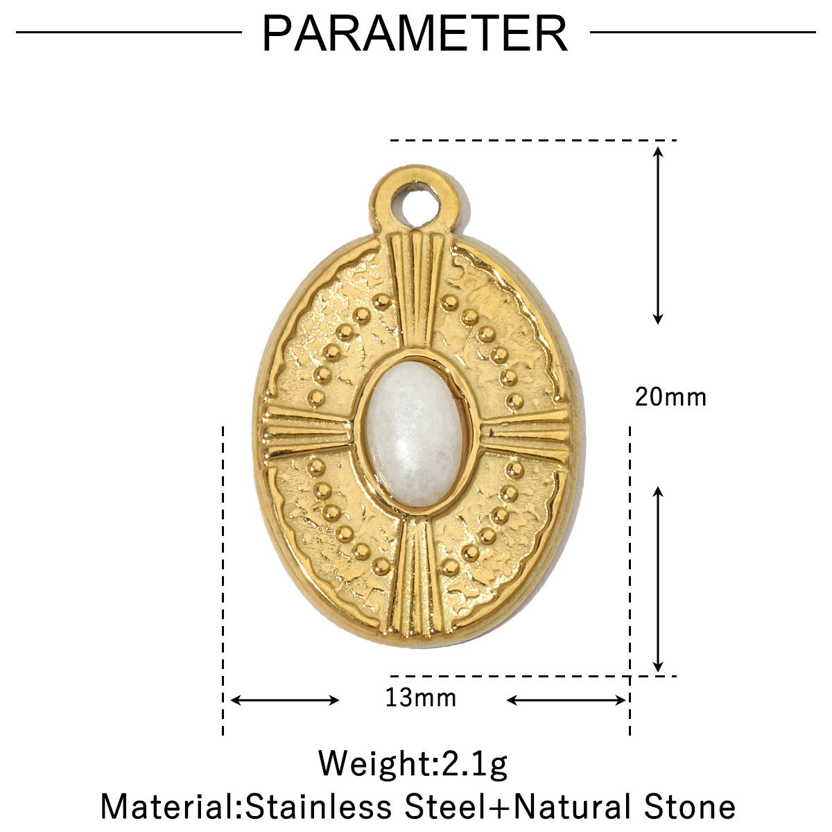 6pcs/pack Sun Star DIY Charms Women's Natural Stone Eye Necklace Pendant Stainless Steel 14K Gold Color DIY Charm Jewelry