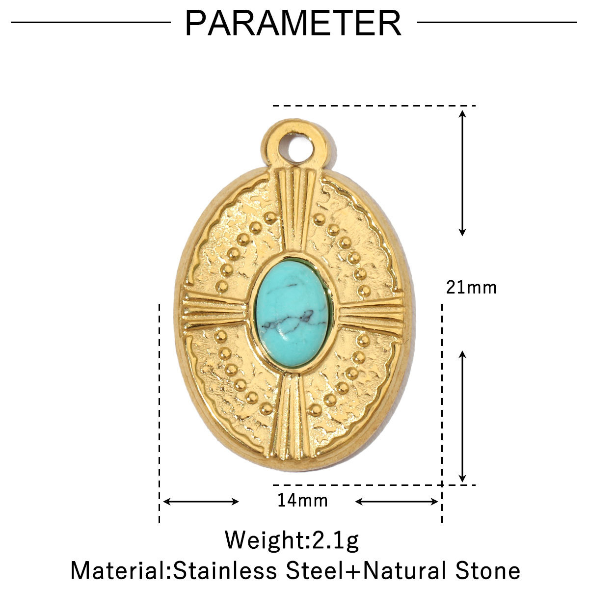 6pcs/pack Sun Star DIY Charms Women's Natural Stone Eye Necklace Pendant Stainless Steel 14K Gold Color DIY Charm Jewelry