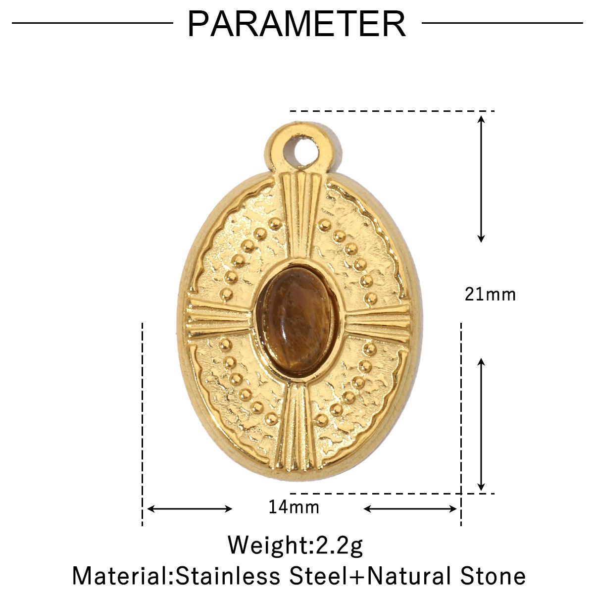 6pcs/pack Sun Star DIY Charms Women's Natural Stone Eye Necklace Pendant Stainless Steel 14K Gold Color DIY Charm Jewelry
