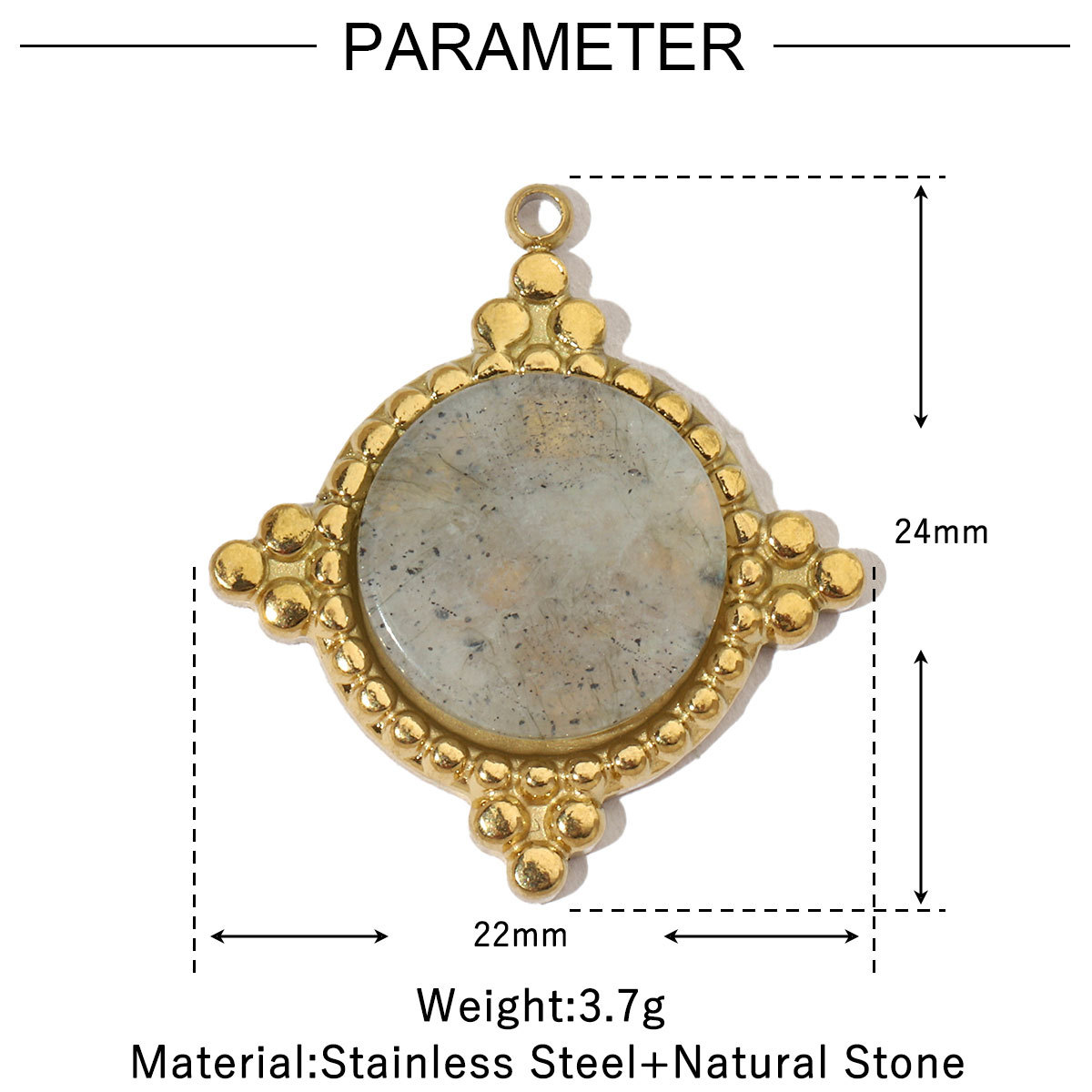6pcs/pack Sun Star DIY Charms Women's Natural Stone Eye Necklace Pendant Stainless Steel 14K Gold Color DIY Charm Jewelry