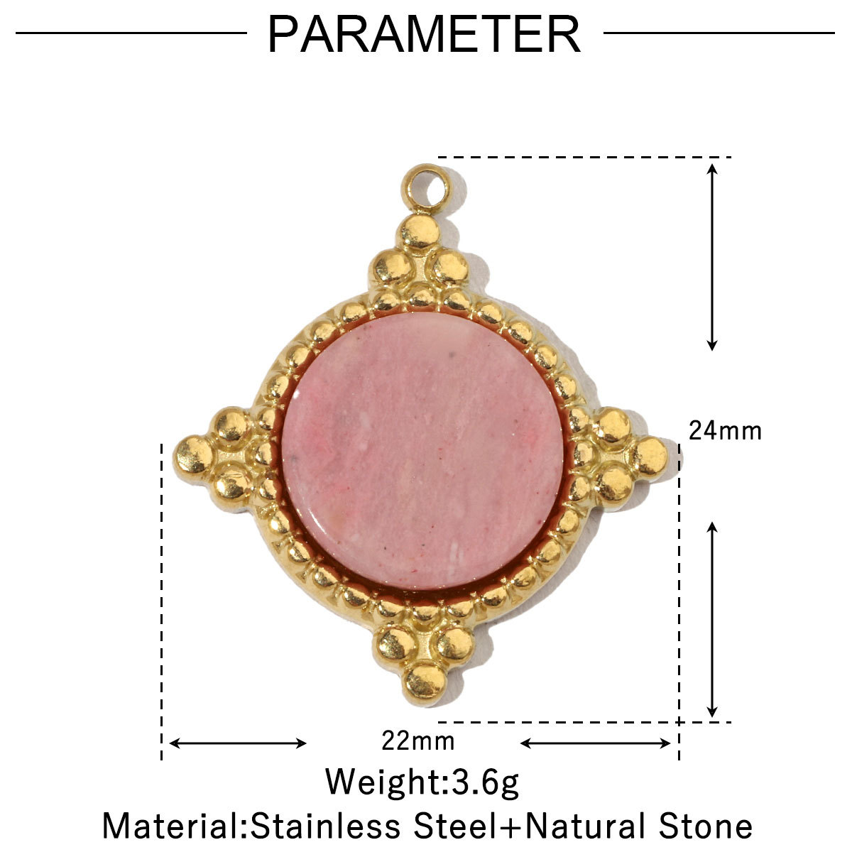 6pcs/pack Sun Star DIY Charms Women's Natural Stone Eye Necklace Pendant Stainless Steel 14K Gold Plated DIY Charm Jewelry