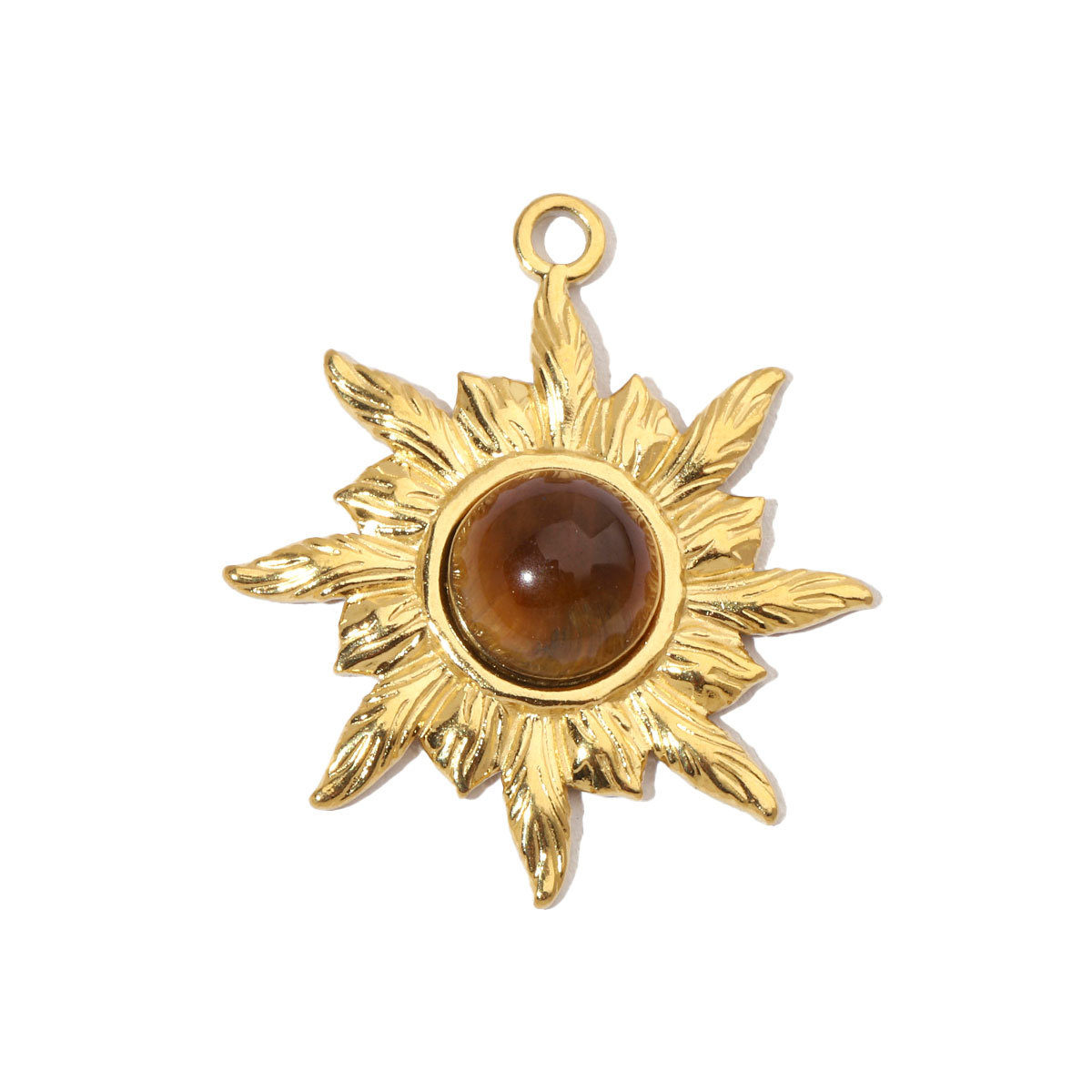 6pcs/pack Sun Star DIY Charms Women's Natural Stone Eye Necklace Pendant Stainless Steel 14K Gold Plated DIY Charm Jewelry