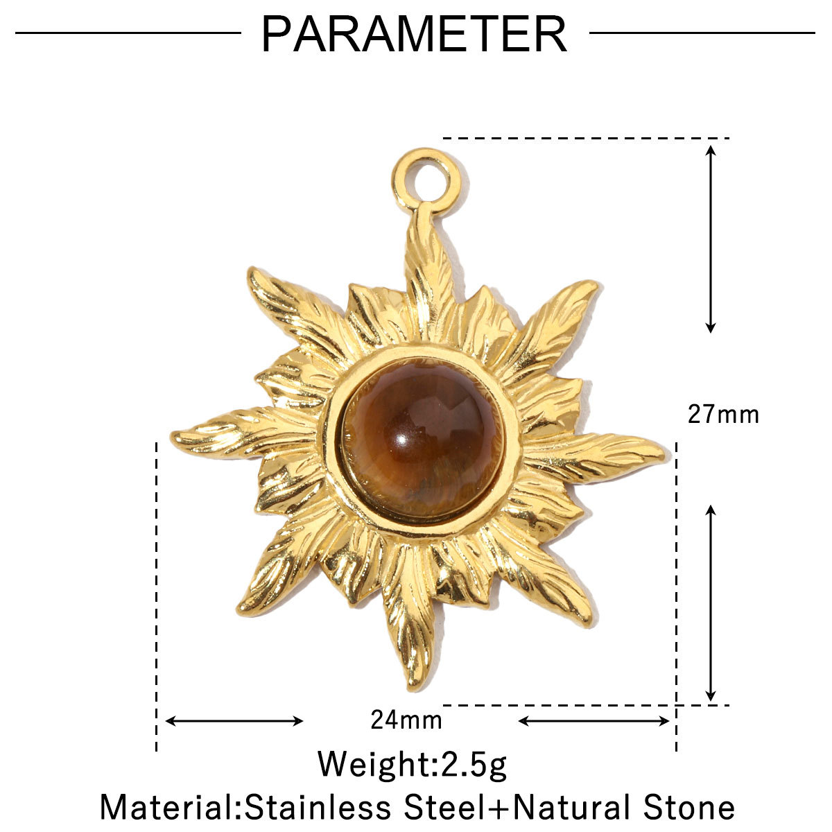 6pcs/pack Sun Star DIY Charms Women's Natural Stone Eye Necklace Pendant Stainless Steel 14K Gold Plated DIY Charm Jewelry
