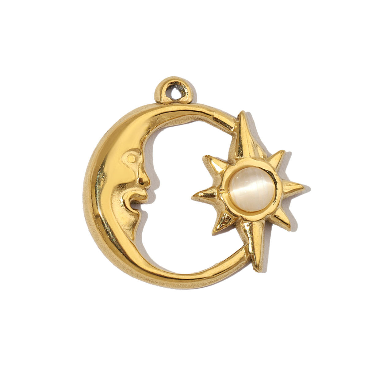 6pcs/pack Sun Star DIY Charms Women's Natural Stone Eye Necklace Pendant Stainless Steel 14K Gold Plated DIY Charm Jewelry
