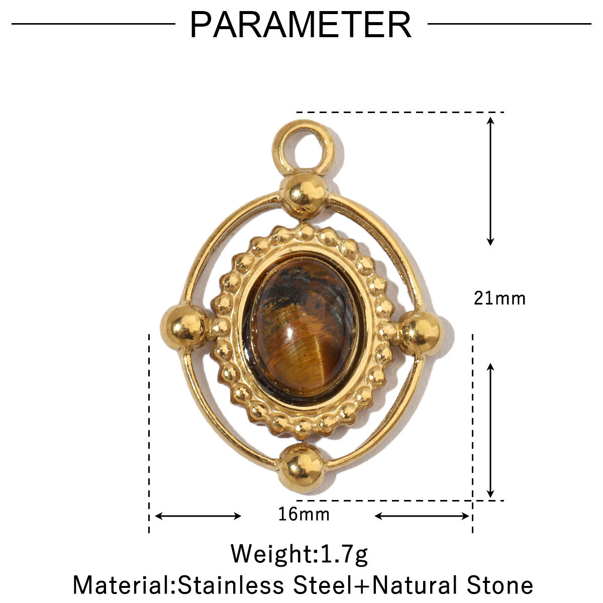 6pcs/pack Sun Star DIY Charms Women's Natural Stone Eye Necklace Pendant Stainless Steel 14K Gold Plated DIY Charm Jewelry