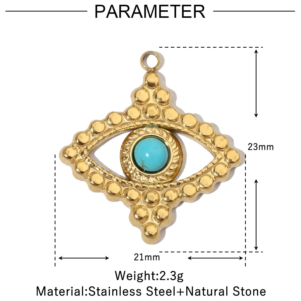 6pcs/pack Sun Star DIY Charms Women's Natural Stone Eye Necklace Pendant Stainless Steel 14K Gold Plated DIY Charm Jewelry