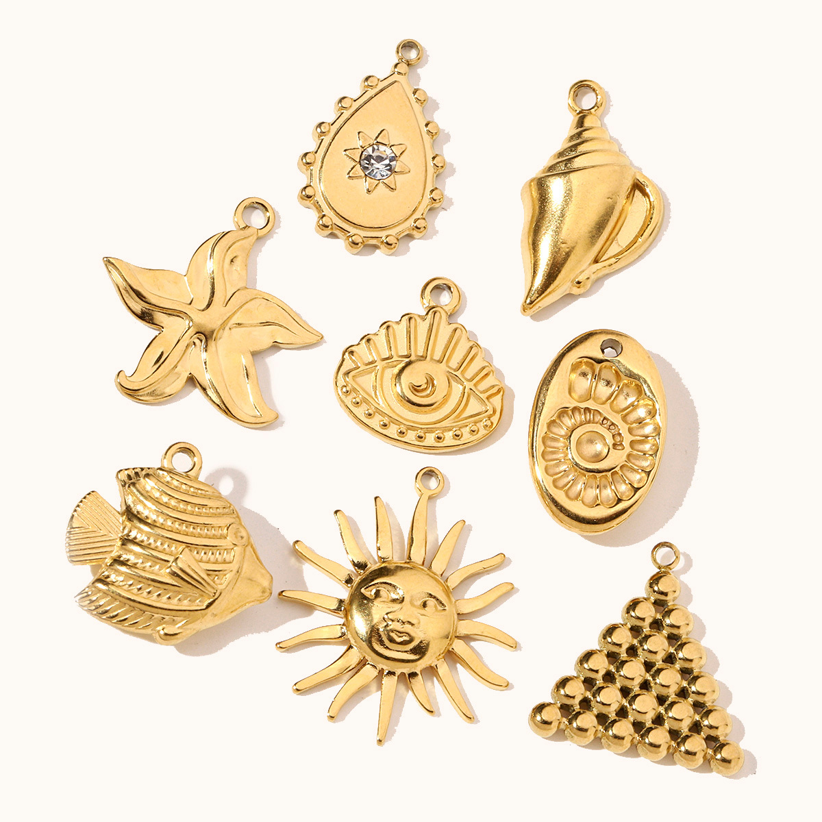 6pcs/pack French Retro Starfish Conch DIY Charms 14K Gold Color Crescent Rose Necklace Pendant For Stainless Steel Jewelry Making