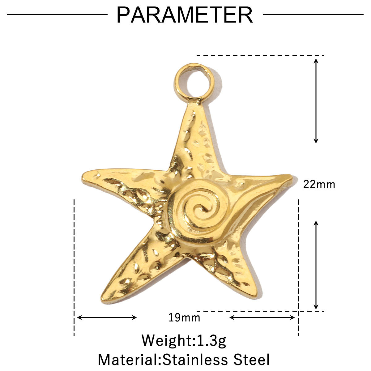 6pcs/pack French Retro Starfish Conch DIY Charms 14K Gold Plated Crescent Rose Necklace Pendant For Stainless Steel Jewelry Making