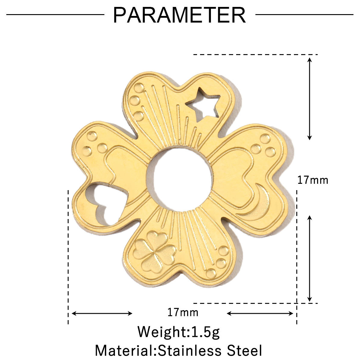 6pcs/pack French Retro Stainless Steel 14K Gold Color Butterfly DIY Charms Mountain Clover Neaclace Flower Flamingo Star Fish Pendant Jewelry
