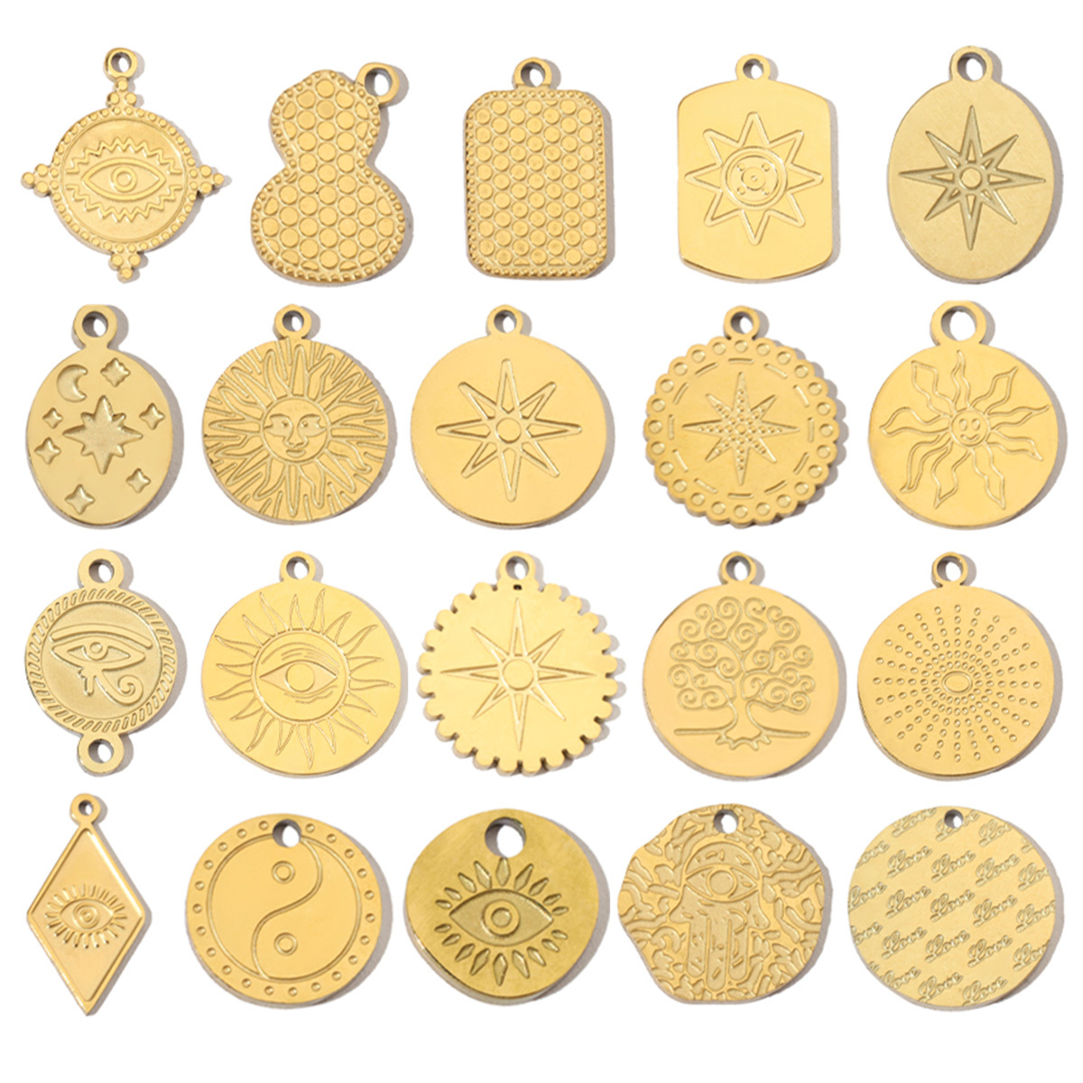 6pcs/pack Retro Life Tree Gourd DIY Bracelets Charms Gourd Evil Eye Sun Star Neaclace Pendant Female Stainless Steel 14K Gold Color Earrings Making Jewelry