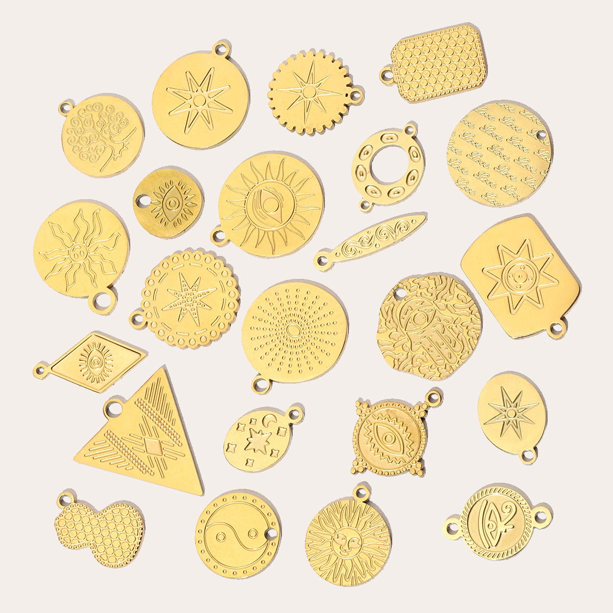 6pcs/pack Retro Life Tree Gourd DIY Bracelets Charms Gourd Evil Eye Sun Star Neaclace Pendant Female Stainless Steel 14K Gold Color Earrings Making Jewelry