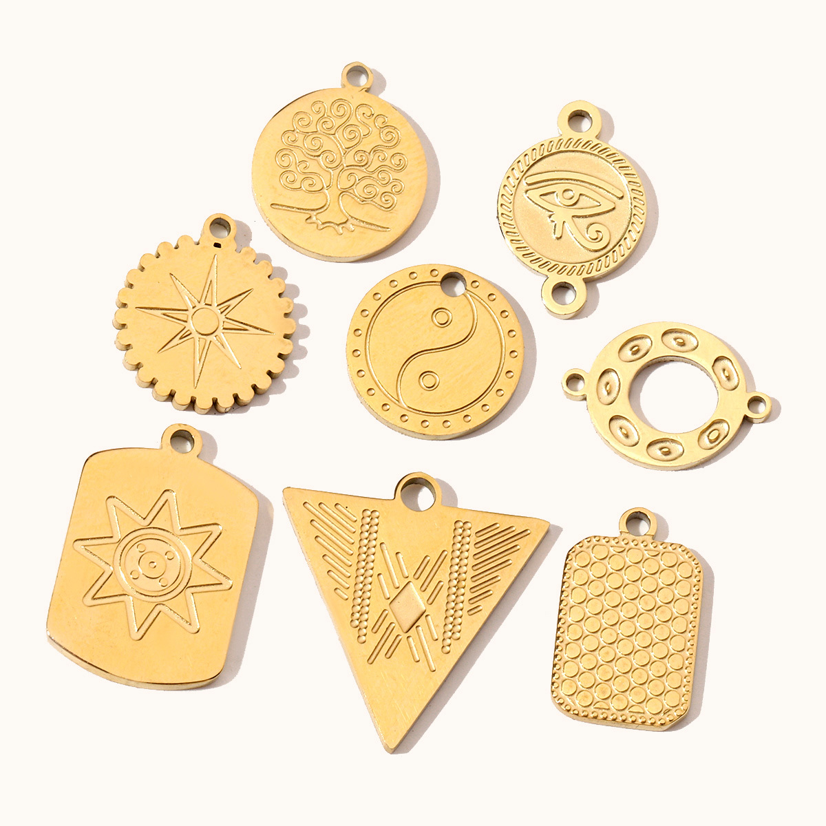 6pcs/pack Retro Life Tree Gourd DIY Bracelets Charms Gourd Evil Eye Sun Star Neaclace Pendant Female Stainless Steel 14K Gold Color Earrings Making Jewelry