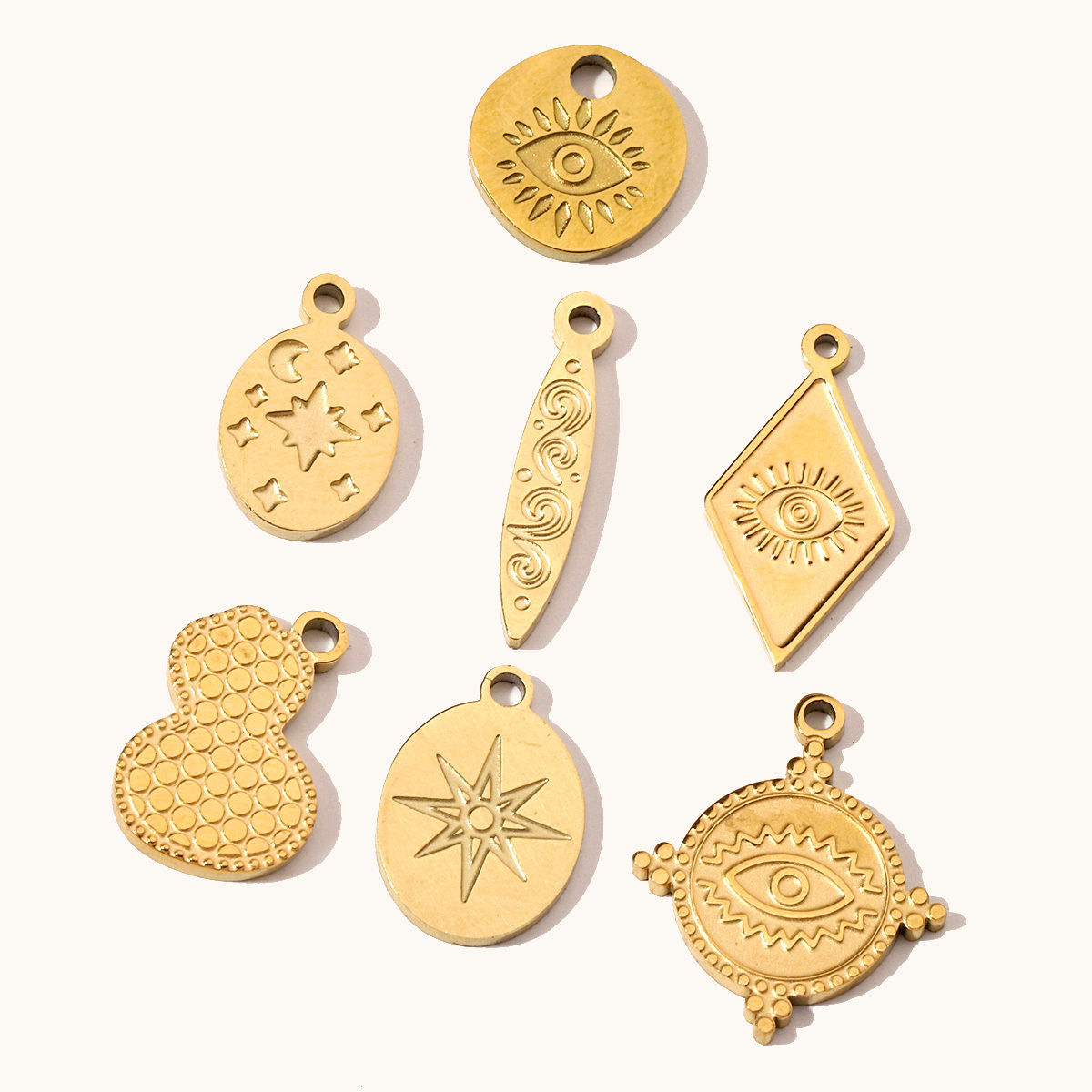 6pcs/pack Retro Life Tree Gourd DIY Bracelets Charms Gourd Evil Eye Sun Star Neaclace Pendant Female Stainless Steel 14K Gold Color Earrings Making Jewelry