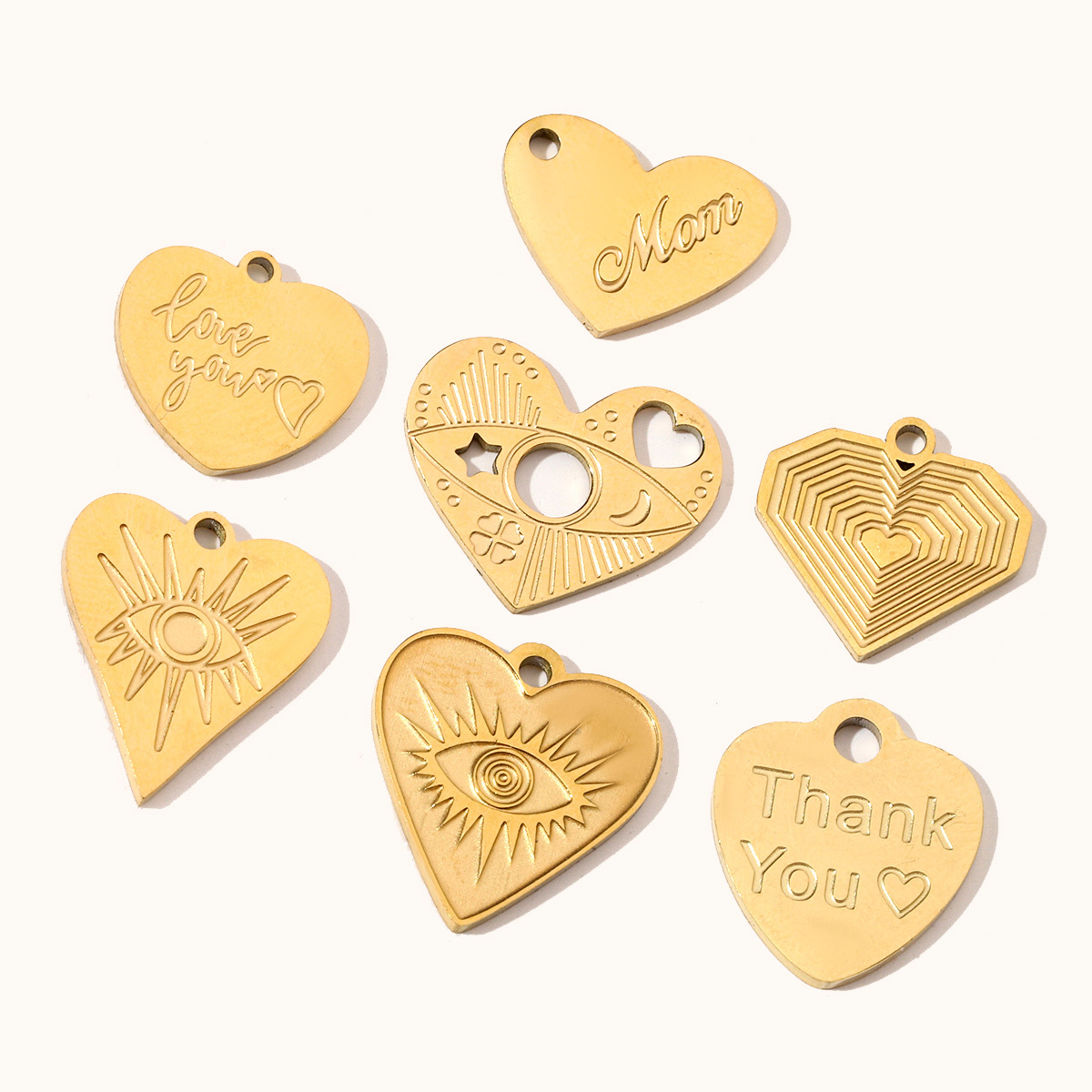 6pcs/pack Stainless Steel 14K Gold Plated Retro Love Mom Heart DIY Charms Lock Eye Neaclace Pendant Female Jewelry Wholesale