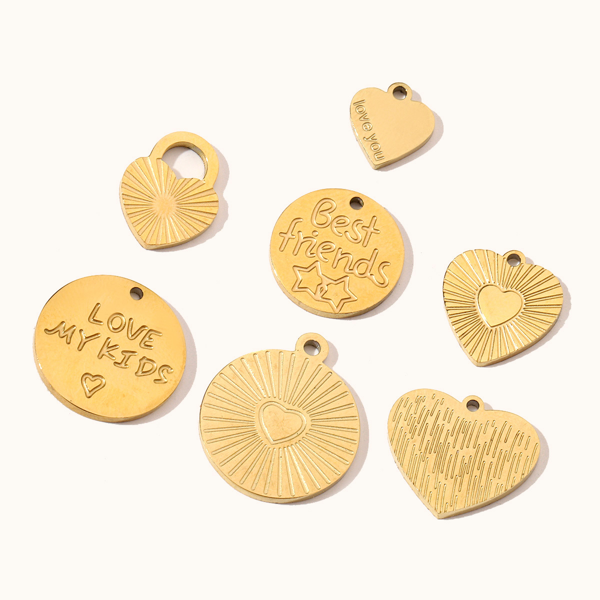 6pcs/pack Stainless Steel 14K Gold Plated Retro Love Mom Heart DIY Charms Lock Eye Neaclace Pendant Female Jewelry Wholesale