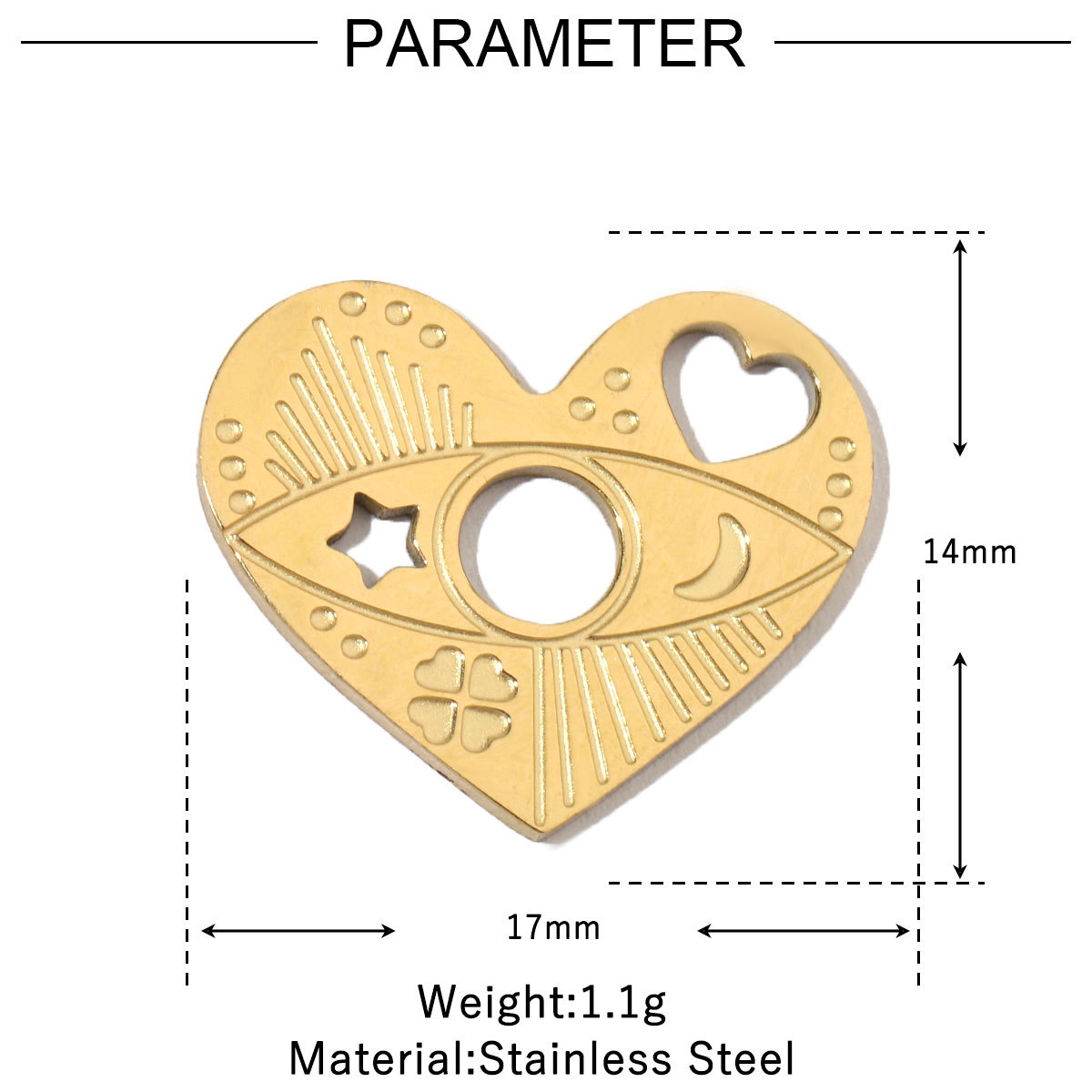 6pcs/pack Stainless Steel 14K Gold Plated Retro Love Mom Heart DIY Charms Lock Eye Neaclace Pendant Female Jewelry Wholesale
