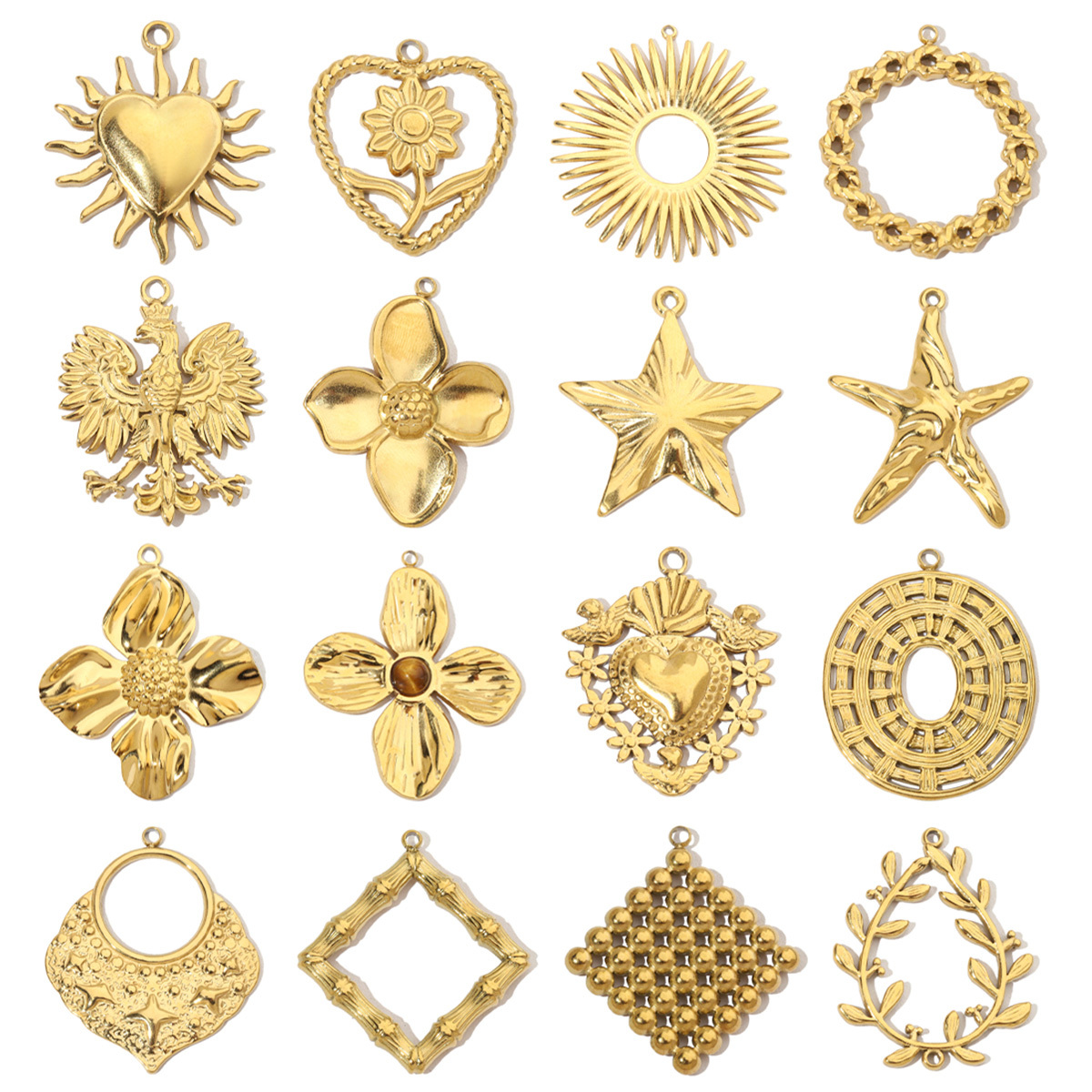 6pcs/pack Retro Wreath Love DIY Charms Clover Pentagram Neaclace Pendant For Women Stainless Steel Gold Plated Jewelry Making
