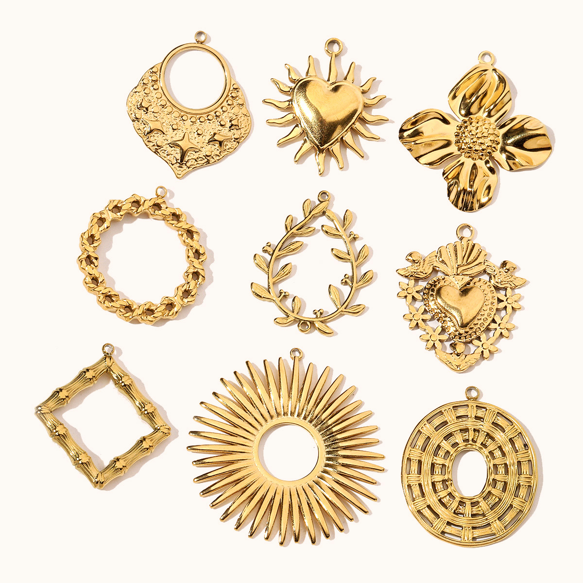 6pcs/pack Retro Wreath Love DIY Charms Clover Pentagram Neaclace Pendant For Women Stainless Steel Gold Plated Jewelry Making