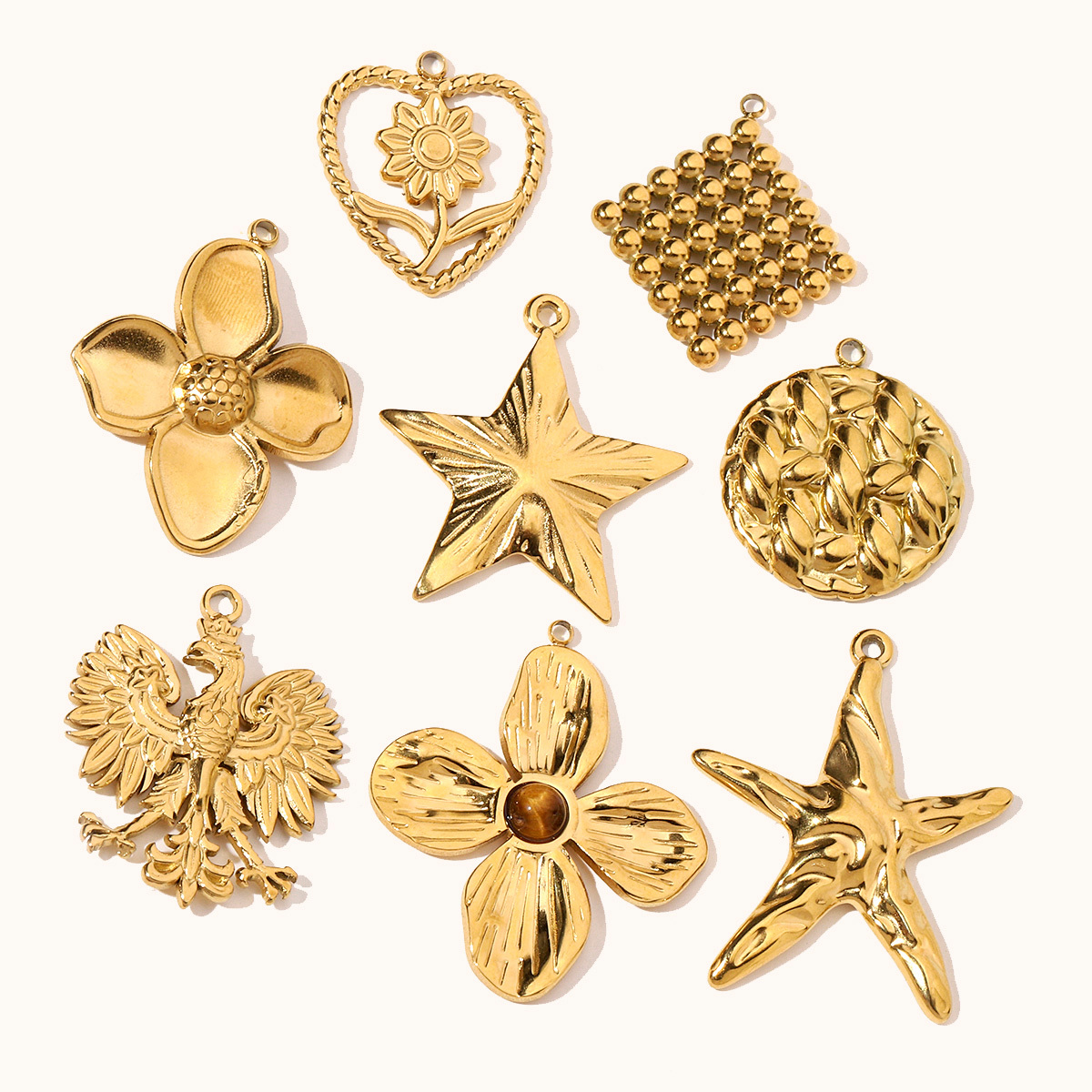6pcs/pack Retro Wreath Love DIY Charms Clover Pentagram Neaclace Pendant For Women Stainless Steel Gold Plated Jewelry Making